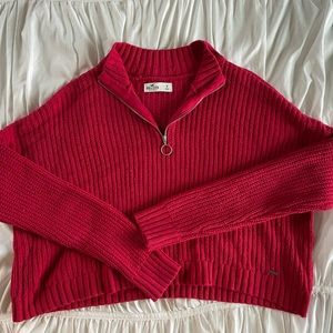 Womens Hollister Red Cropped Knit Sweater